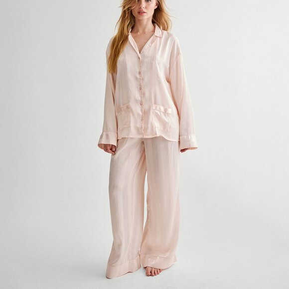 Nasty Gal Other - Nasty Gal Striped Jacquard Long Sleeves Pajama Set Champagne NWT
